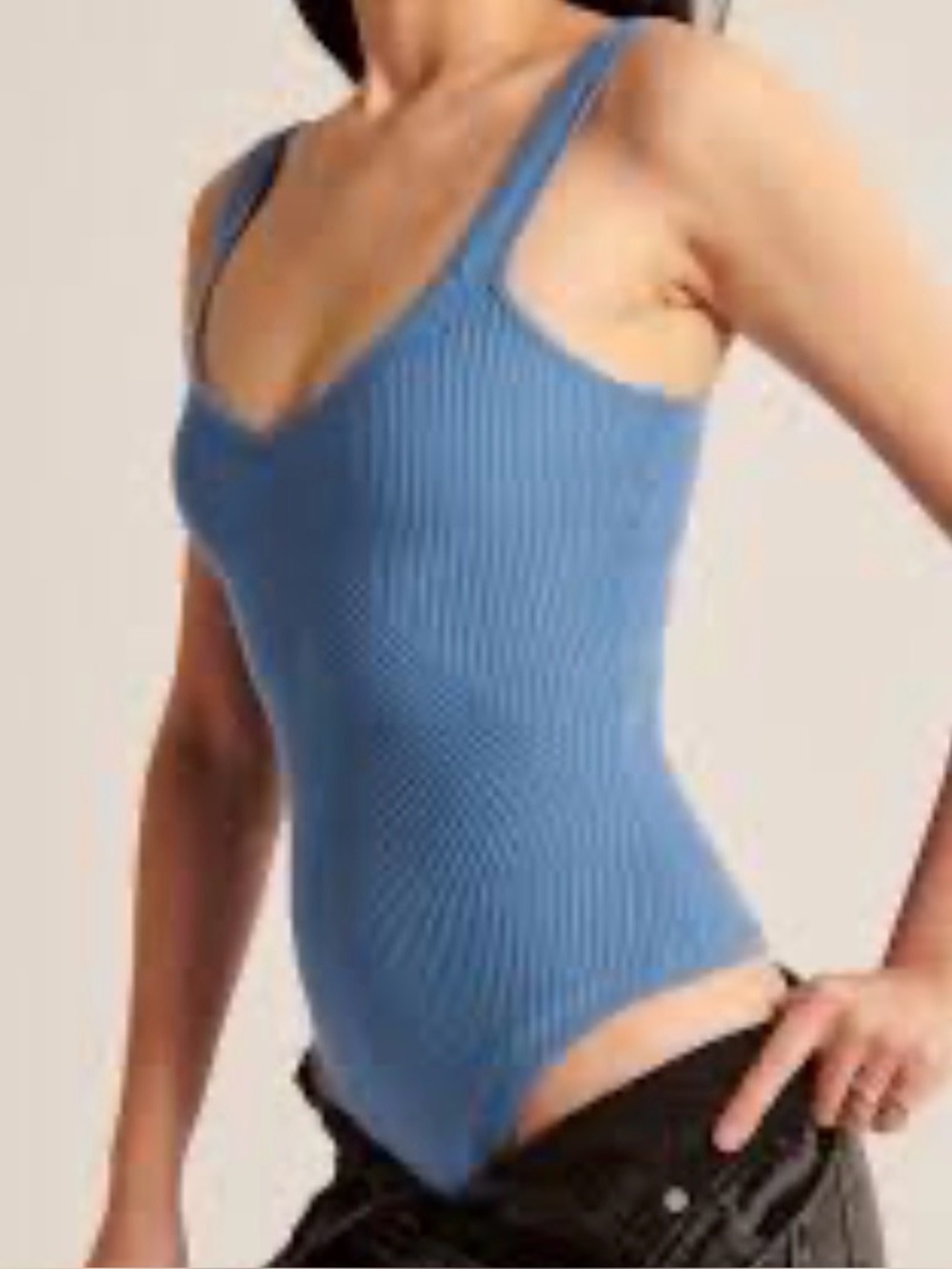 Abercrombie & Fitch Soft A&F Collection Ribbed Tank Bodysuit Blue Medium